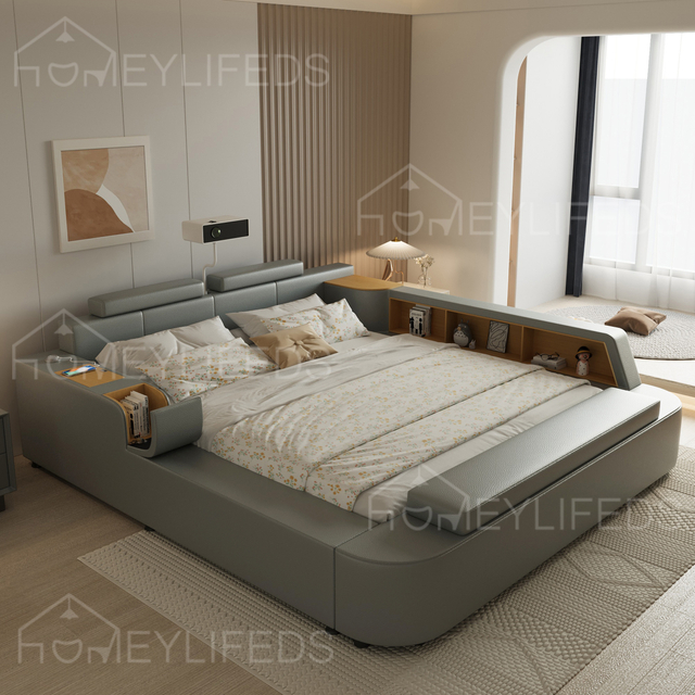 Modern Smart Bedroom Furniture Home Fabric Tatami Double Storage Massage Bed Multifunction King Size