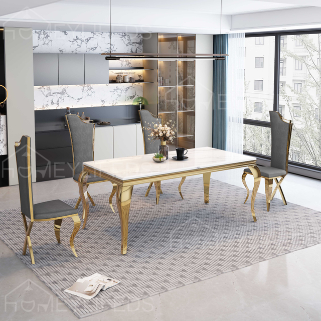 High Quality New Arrival Luxury Marble Dining Tables Modern Stainless Steel Home Furniture Dining Room Table Sets