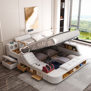 Modern Multifunctional Smart Luxury Bed King Size Double Bedroom Furniture Queen Size Massage Smart Leather Bed