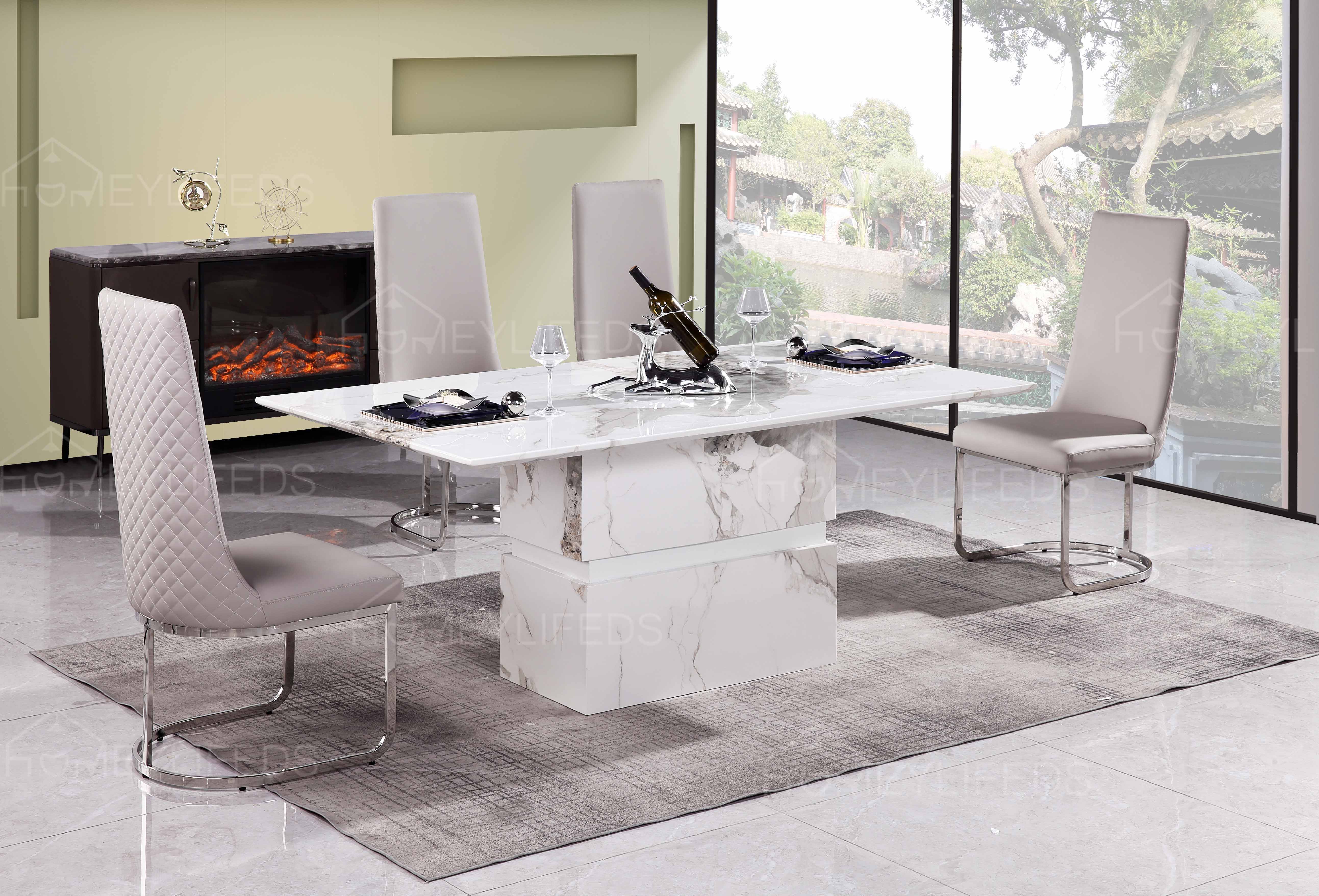 Home Dining Room Furniture Set Dinner Table Restaurant Rectangular Marble Stone Top Dining Table Set 6 Seater
