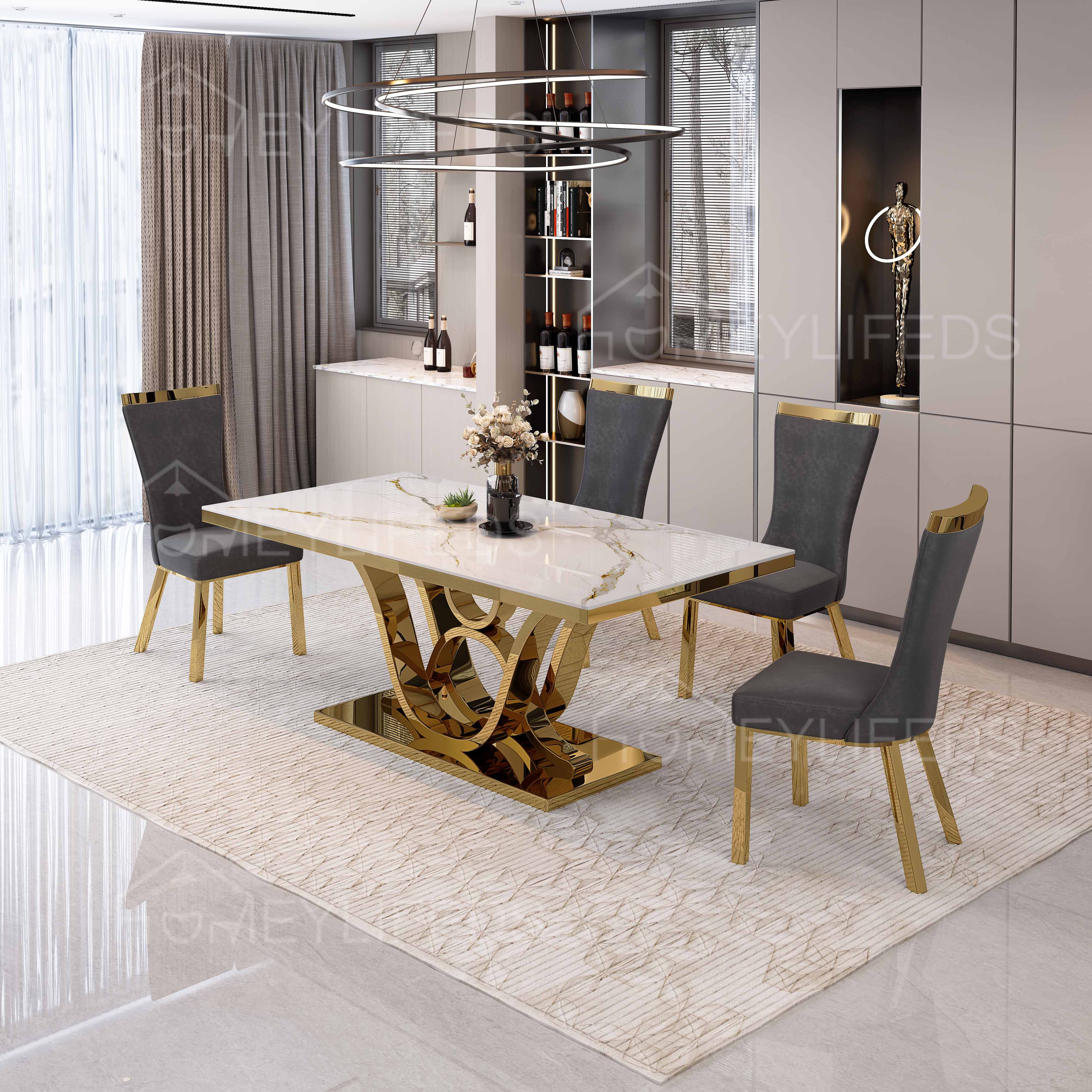 Dining Room Furniture Gold Stainless Steel Black Marble Rectangle Modern Marble Dining Table Set Dining Tables for Sell No reviews yet