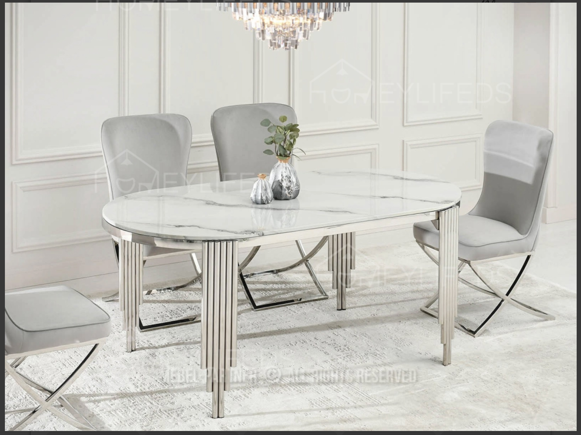 Home Furniture Modern Dinning Room Table Sets Stainless Steel Base Marble Dining Table No reviews yet
