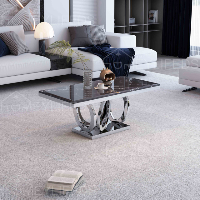 Nordic Modern Round Coffee Table with Gold Stainless Steel Base & Inlaid Marble Top for Living Room Furniture