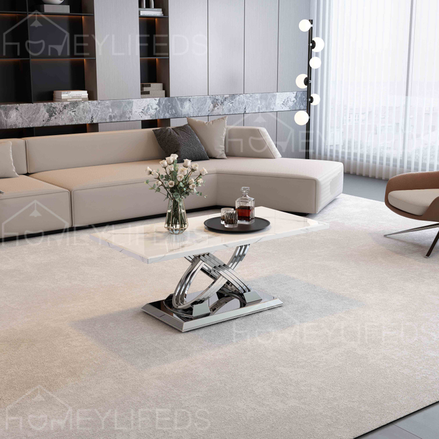 Wholesale Luxury Marble Top Glass Stainless Steel Base Coffee Table