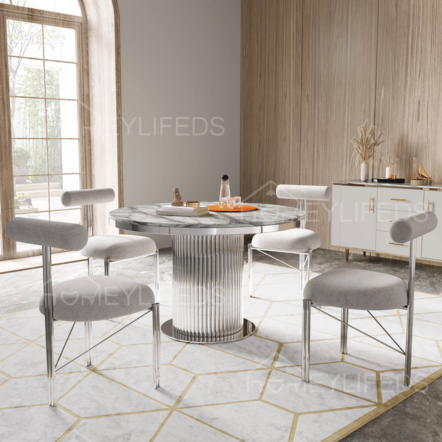 Living Room Furniture Modern Luxury Rectangle Marble Dining Table with Steel Frame Banquet Table Chair Sets