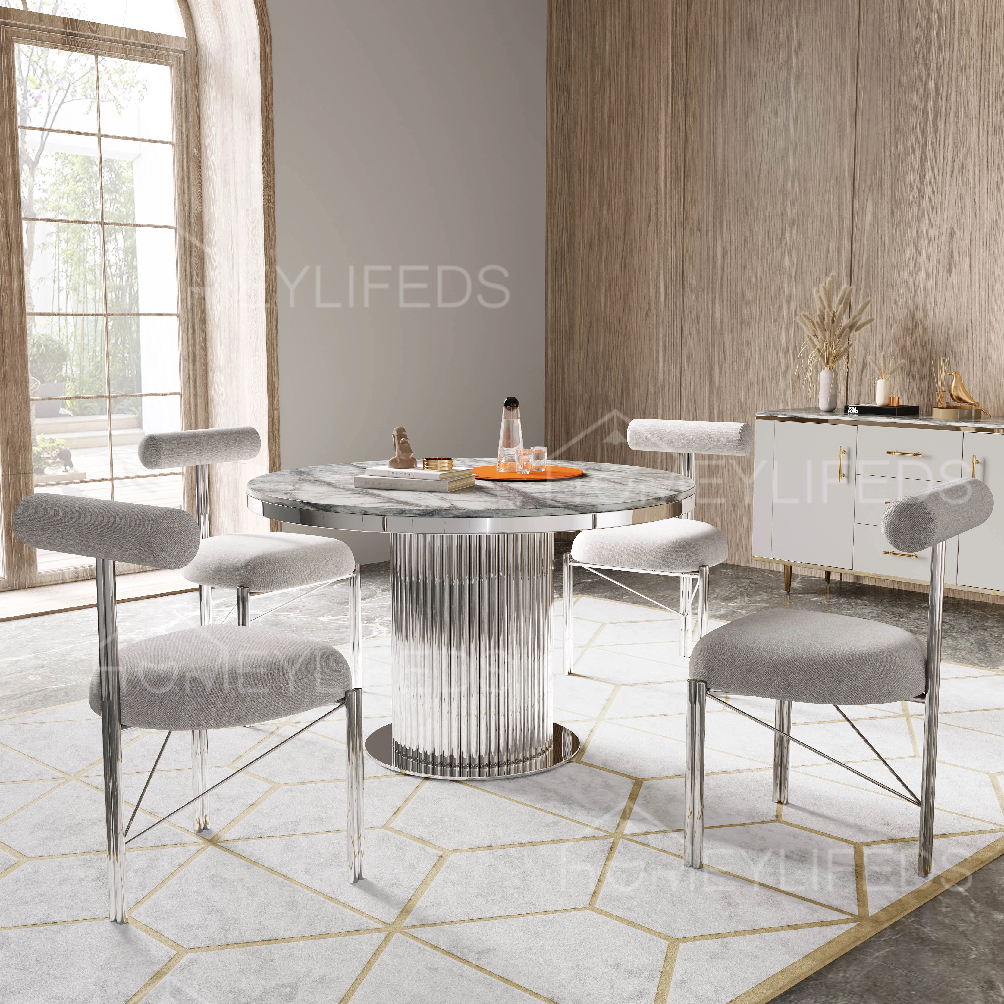 Living Room Furniture Modern Luxury Rectangle Marble Dining Table with Steel Frame Banquet Table Chair Sets