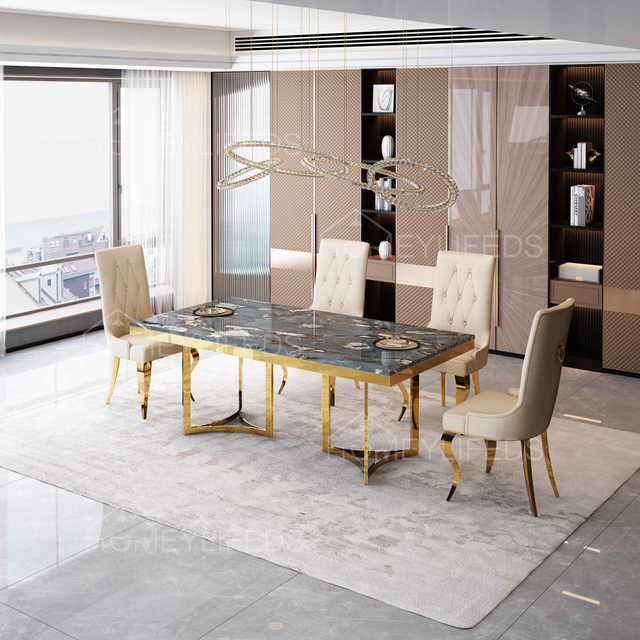 Modern Nordic Design Luxury Dining Room Set White Marble Top Gold Metal Base Dining Table Set With Chairs for Home Hotel