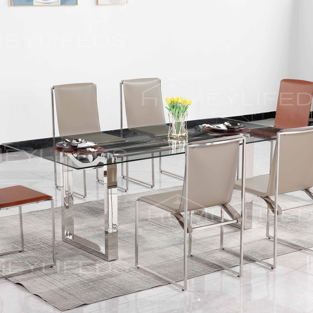 High Quality Italian Style Home Small Apartment Luxury Nordic Dining Family with 6 Chairs Banquet Table Set