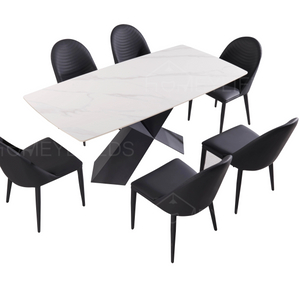 Luxury Marble Dining Room Table Silver Stainless Steel Base Long Dining Table And Chairs Set Furniture