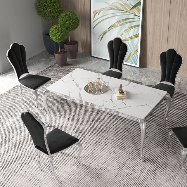 Cheap Price Marble Dining Table Set 8 Chairs Dinner Room Furniture