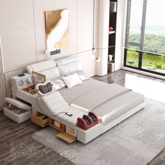 LED STORAGE BED FUNCTIONAL BEDROOM FURNITURE