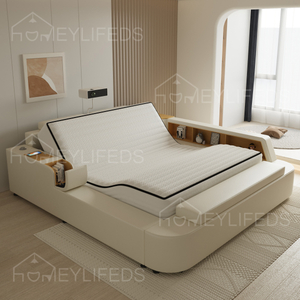 Special Led Lights Bed Leather Headboard Sofa Luxury Size Hotel Home Bedroom Creative Furniture Hanging Bed