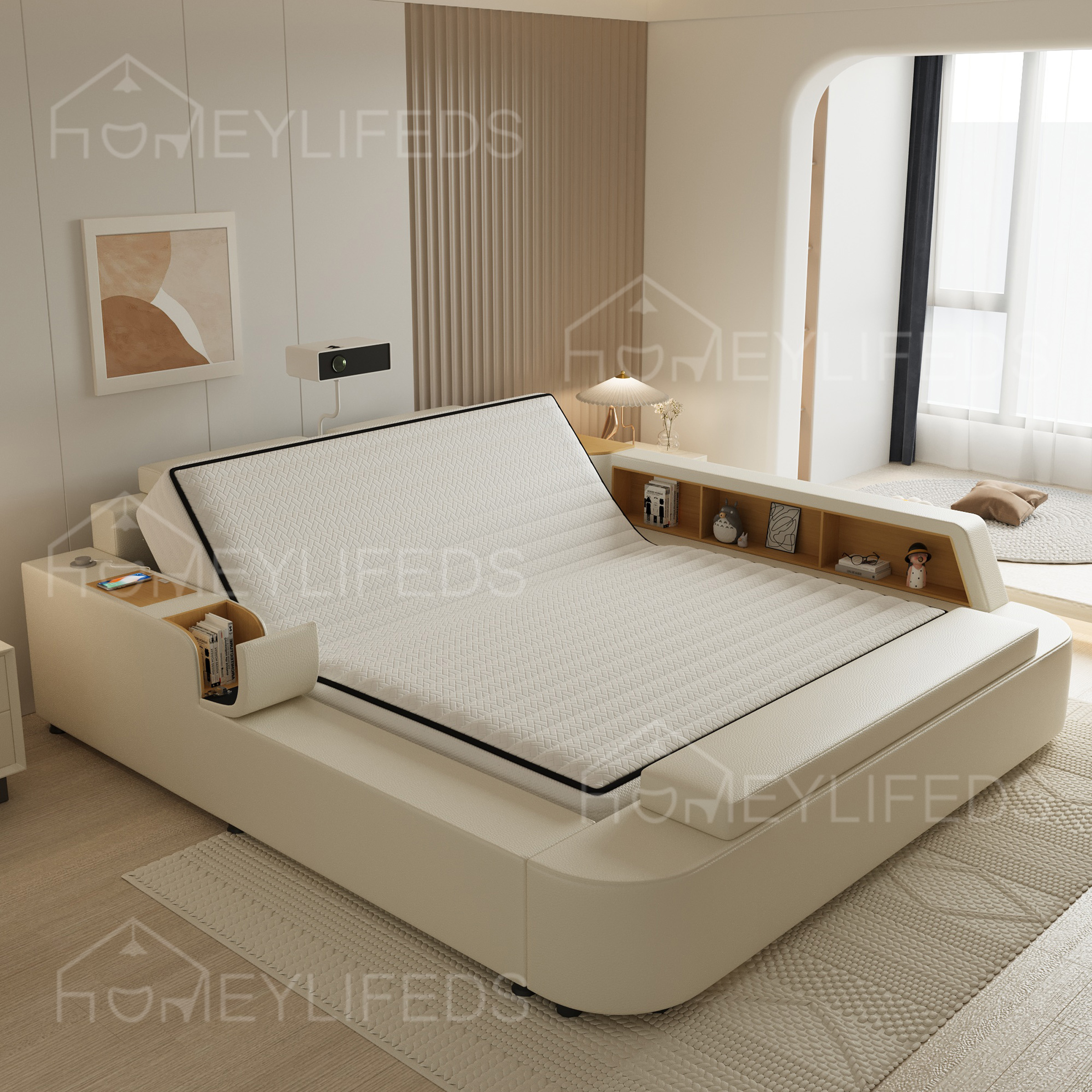 Hot Sale Dubai Luxury Style King Size Bedroom Bed with High Quality Leather Comfortable Headboard Modern Design Bed