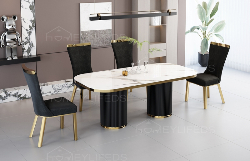 Italian Marble Dining Table Stainless Steel Dining Room Furniture Marble Top Dining Table 6 Set
