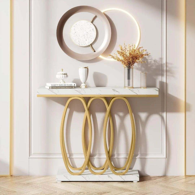 Modern Stainless Steel Frame Console Table with Marble Top Factory-Quality Loyal Golden Hallway Table for Entry Or Living Room