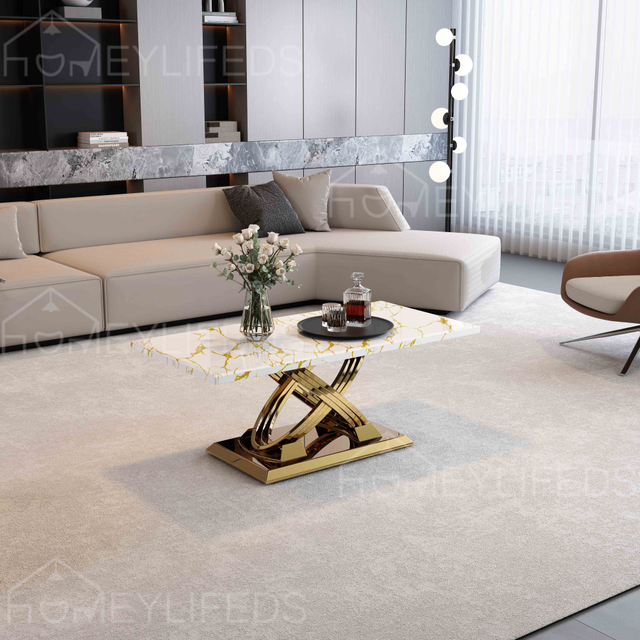 Wholesale Luxury Marble Top Glass Stainless Steel Base Coffee Table