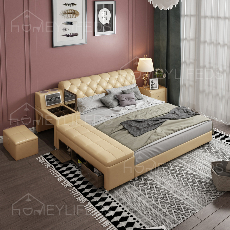 Contemporary Bedroom Multifunctional Bed with Massage Double Bed Design with Storage
