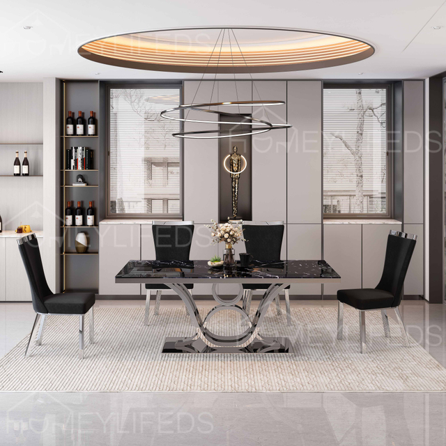 Modern Luxury Marble Dinning Table Set Dinning Room Furniture White Marble Dinning Tables With 6 Leather Chairs