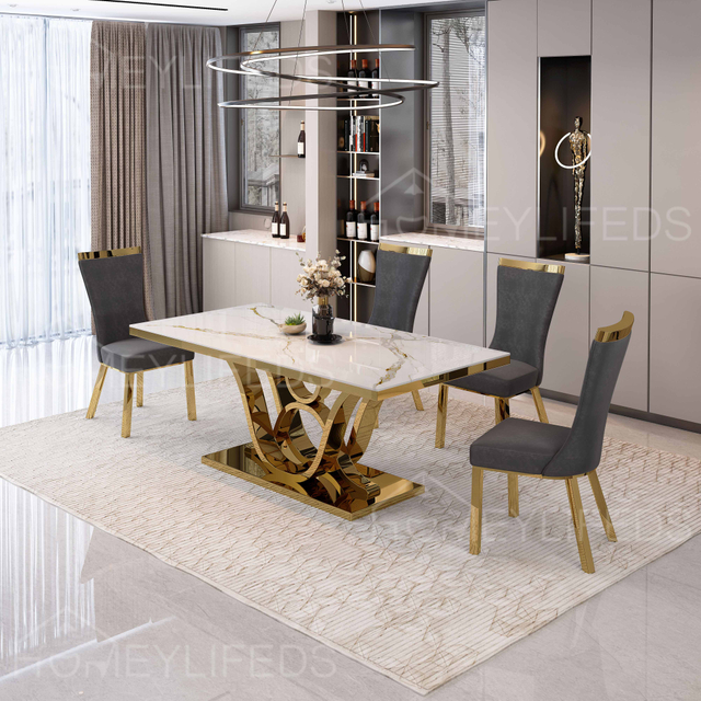 High Quality Italian Style Home Luxury Nordic Dining Family with 6 Chairs 8 Chairs Banquet Table Set Marble Table Marble Dining
