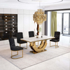 Luxury Dining Table Set Modern Minimalist 6 Seaters Gold Metal Steel Stainless Chairs Sintered Stone Marble Top Dining Furniture