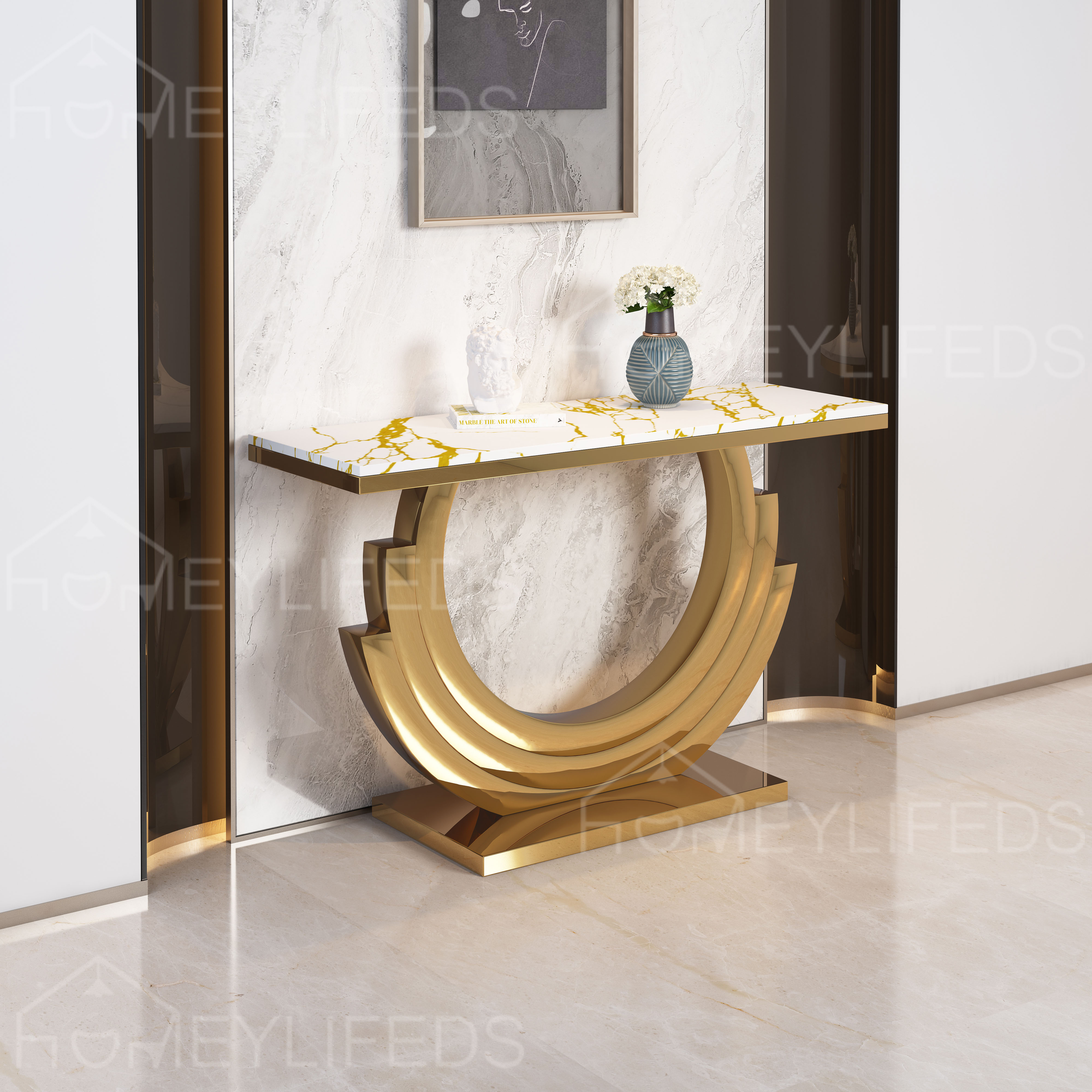 Stylish Metal Base Marble Top Hotel Console Table for Lobby And Bedroom Living Room Use