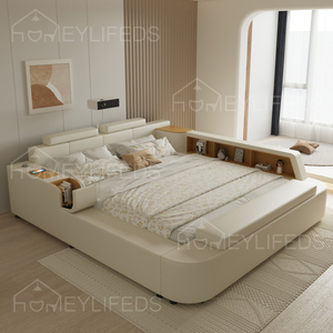 Modern Multifunctional LED Storage Bed From Guangdong Adjustable Soft Furniture with Reclining Feature for Bedroom