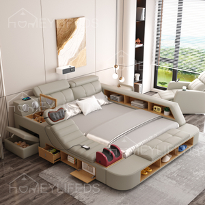Leather Smart Bed Multifunctional Bed Tatami King Size Platform Upholstered Fabric Soft Bed Storage Music Speaker