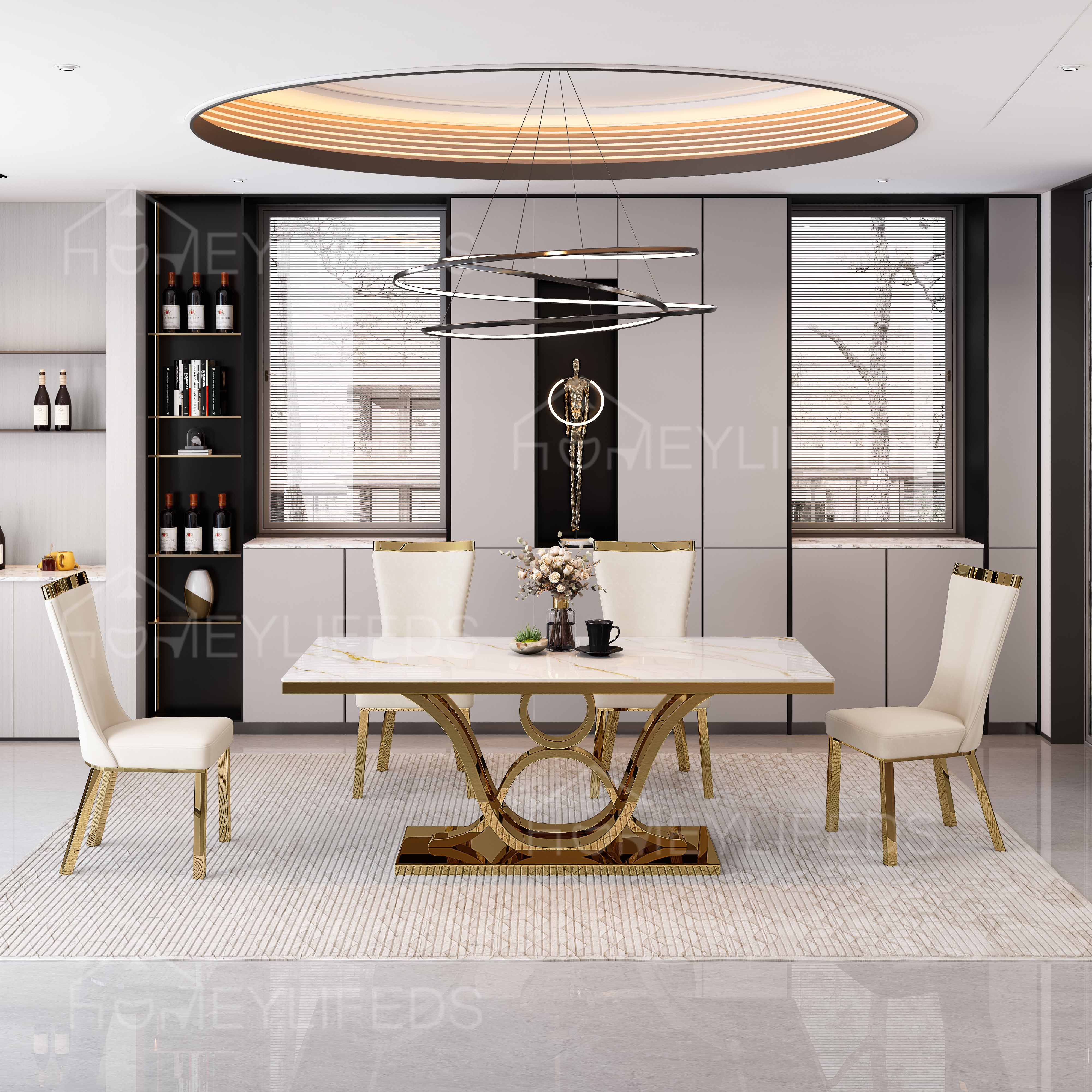 Dining Room Furniture Gold Stainless Steel Black Marble Rectangle Modern Marble Dining Table Set Dining Tables for Sell No reviews yet