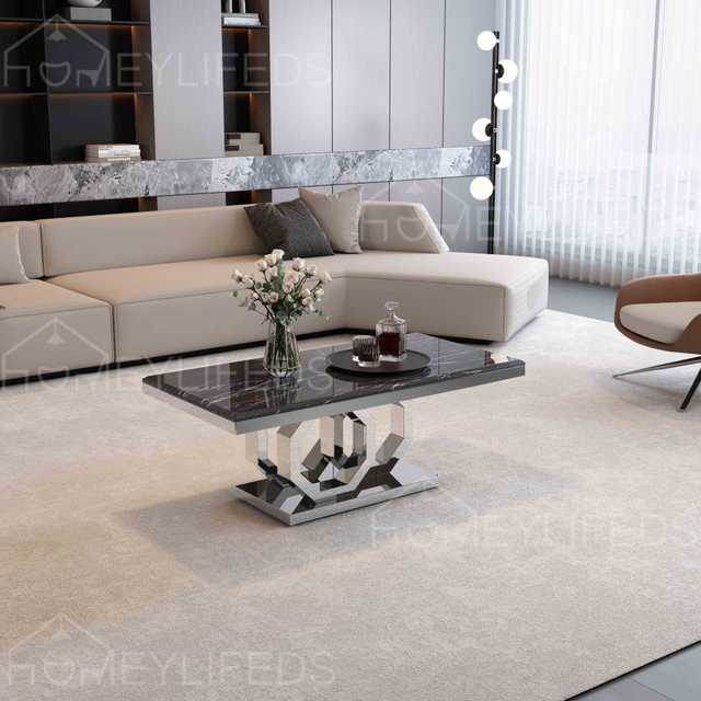 Luxury Center Table Modern Living Room Furniture Round Marble Top Stainless Steel Coffee Table for Home Hotel