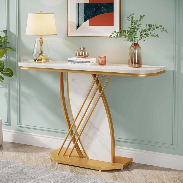 Luxury French Style White Gold Console Table Luxury for Stainless Steel Frame Modern Silver Console Table