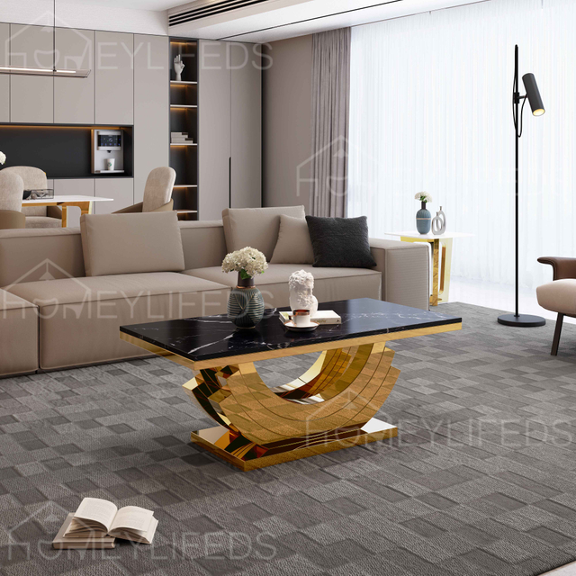 Wholesale Luxury Marble Top Glass Stainless Steel Base Coffee Table