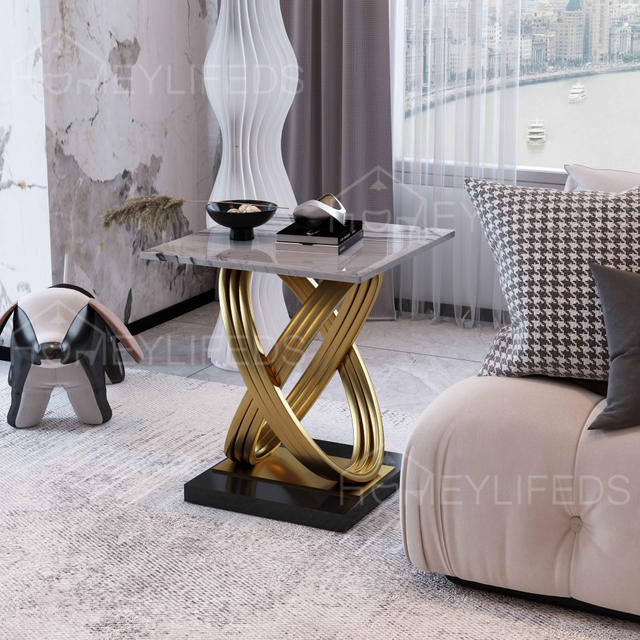 Modern New Style Marble Side Table Stainless Steel Base for Living Room Villa Furniture Home Furniture