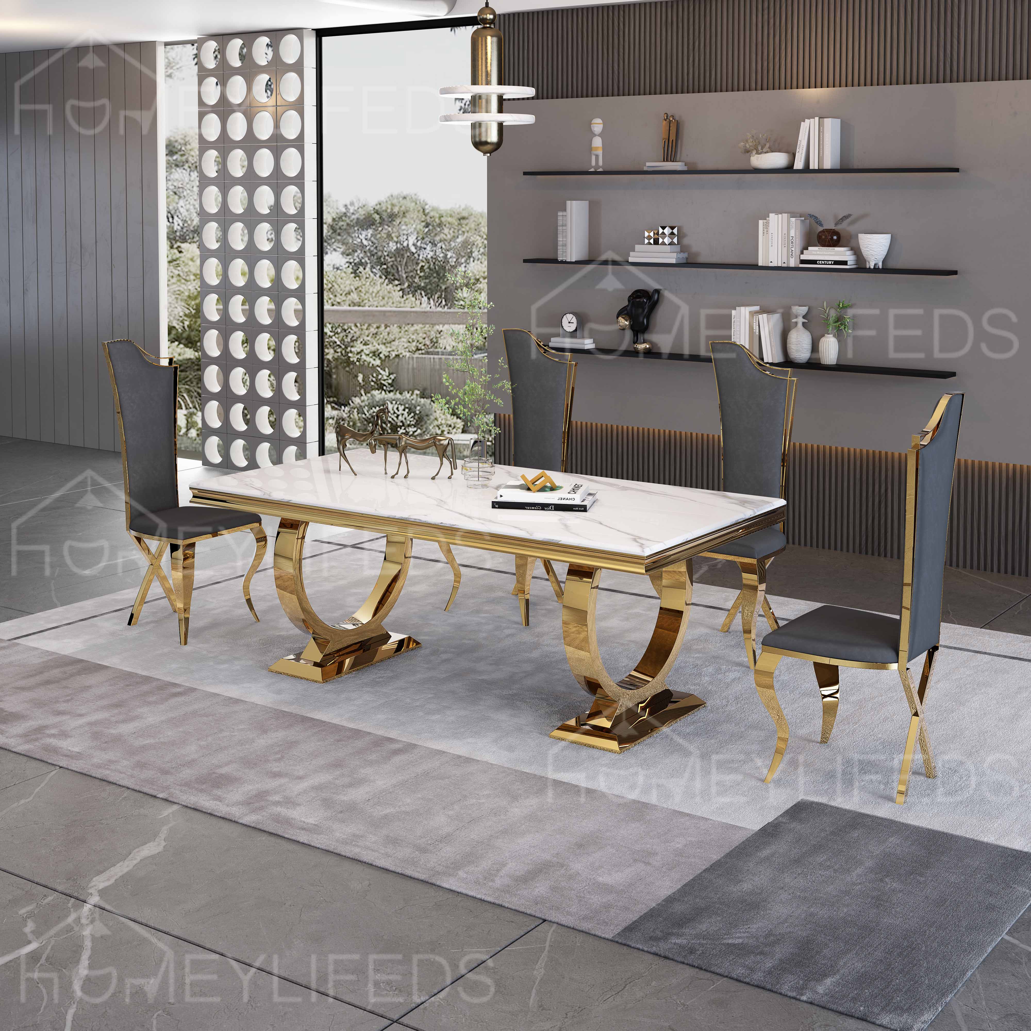 Factory Hot Sale 6 Seat Chair Sintered Stone Marble Top Dinning Set Modern Dining Table
