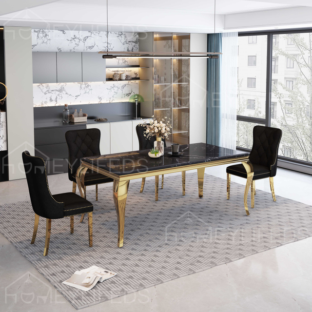 Modern Italian Designer Luxury Home Dining Room Furniture 8 Seater Rectangular Marble Dining Table Set With Leather Chairs