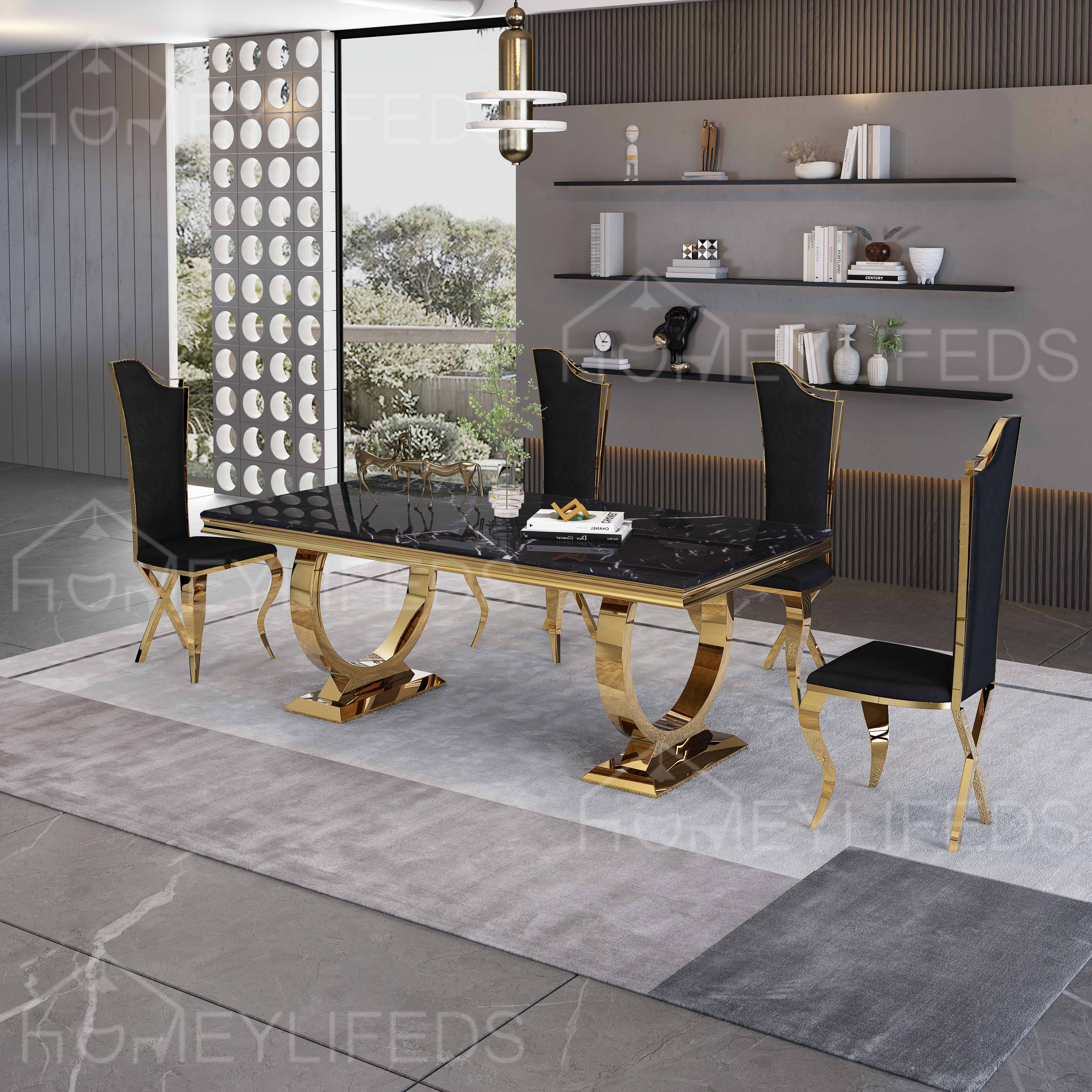High Quality Customized Dining Room Table And Chairs Marble Luxury Gold Dining Table