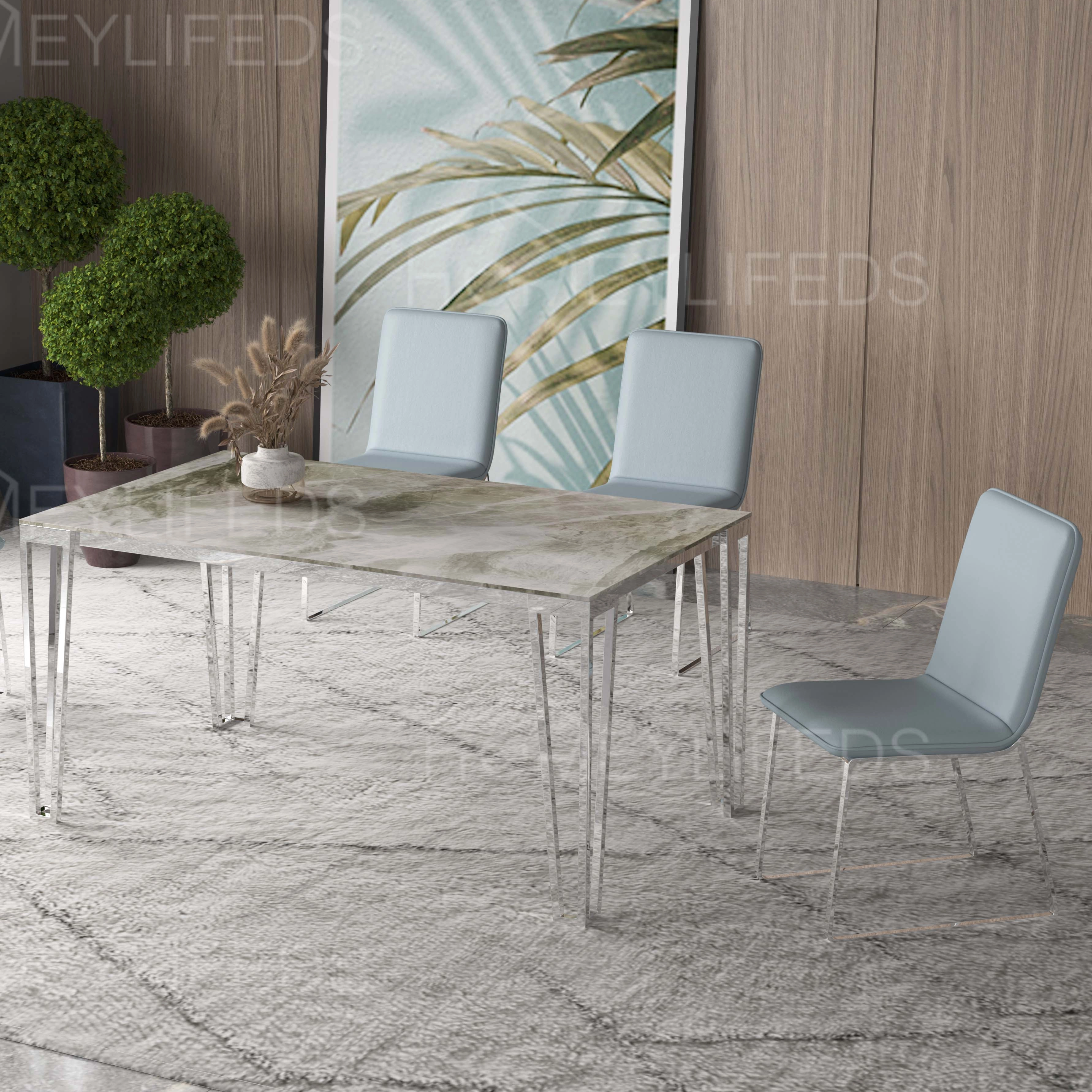 Hot Selling Luxury Stainless Steel Marble Dining Table Set Rectangular for Villa Hotel Apartment Dining Room Furniture