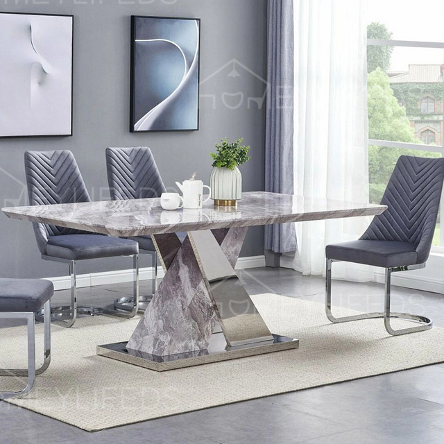 Foshan Modern Luxury Stainless Steel Frame Round Marble Top Dining Table 4 Seat With Lazy Susan