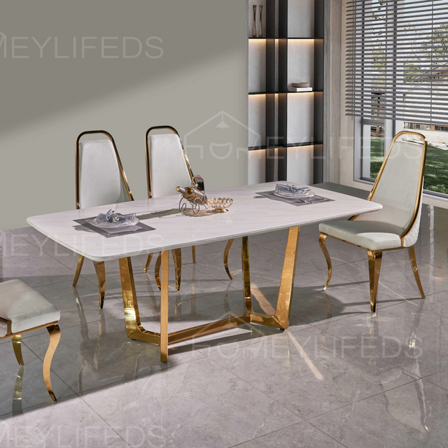Factory Wholesale Northern Europe Stainless Steel Table Leg Marble Panel Dining Table for Hotel