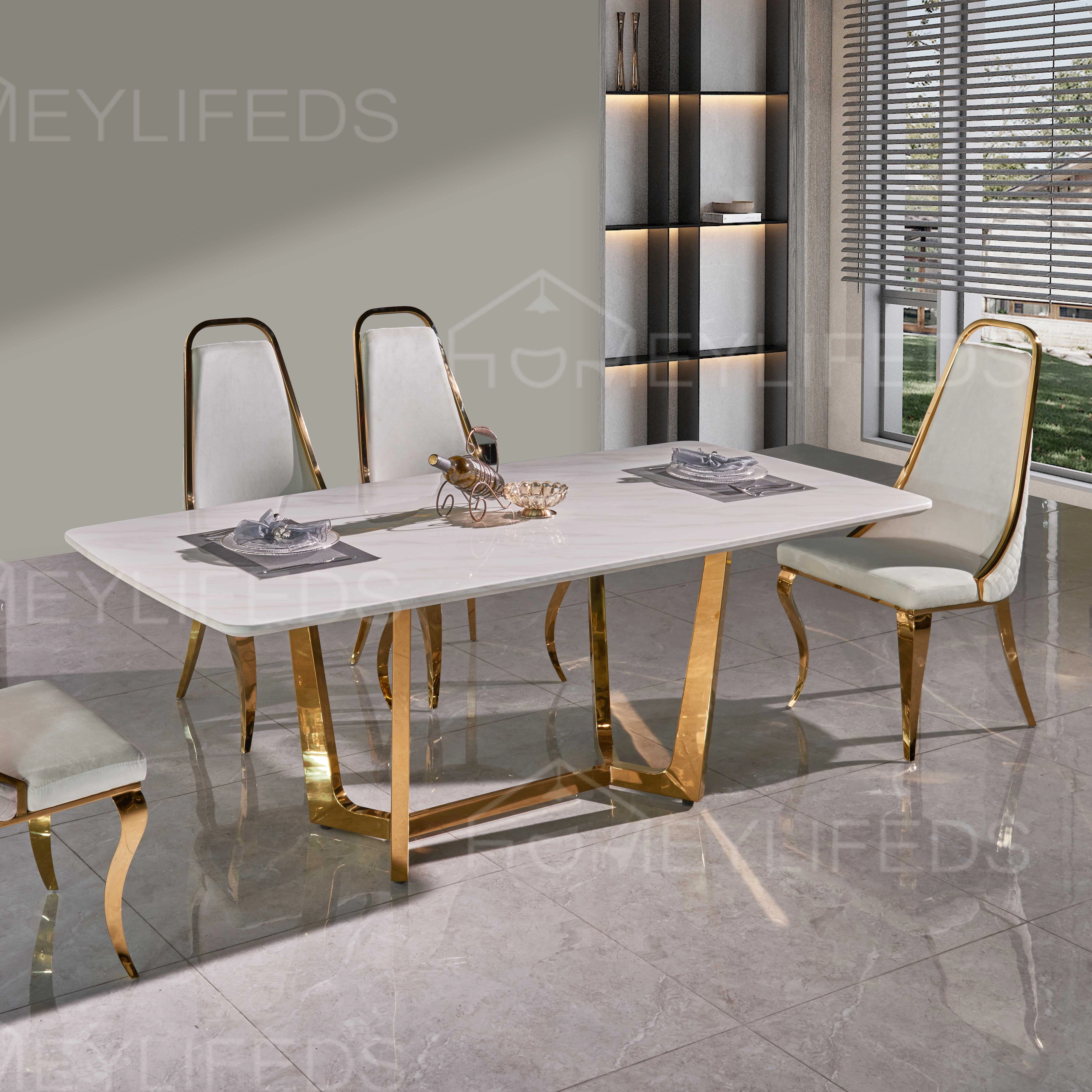 Factory Wholesale Northern Europe Stainless Steel Table Leg Marble Panel Dining Table for Hotel