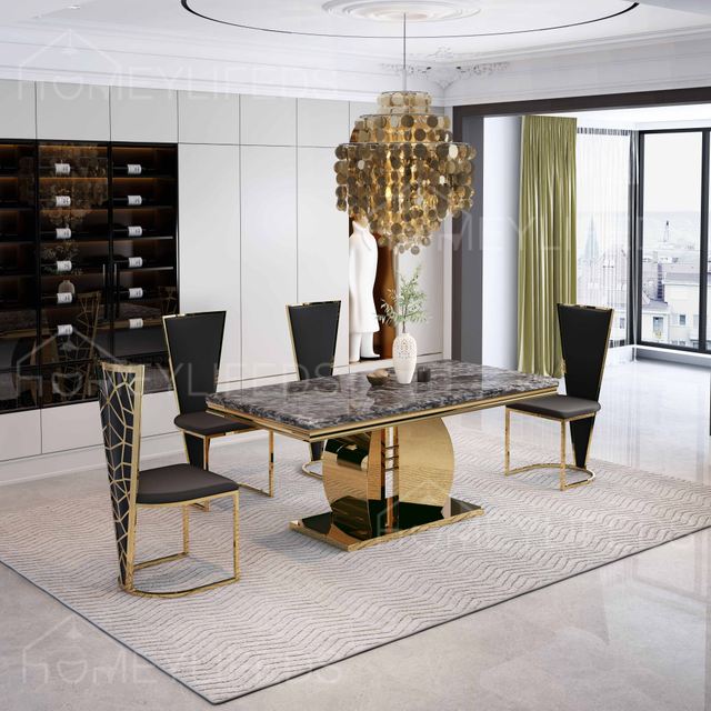 Wholesale Price Modern Dining Room Metal Base Two Marble Top Rotating Dining Table Set Round Dining Table with Rotating Center