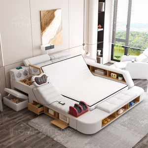 Luxurious Modern Double Queen Size Bedroom Furniture Multi-Function Leather Massage Tatami Storage Bed Intelligent King Bed