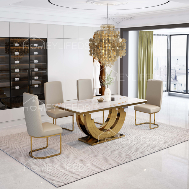 Wholesales Modern Dining Furniture Set Marble Top Stainless Steel Dining Table for Restaurant