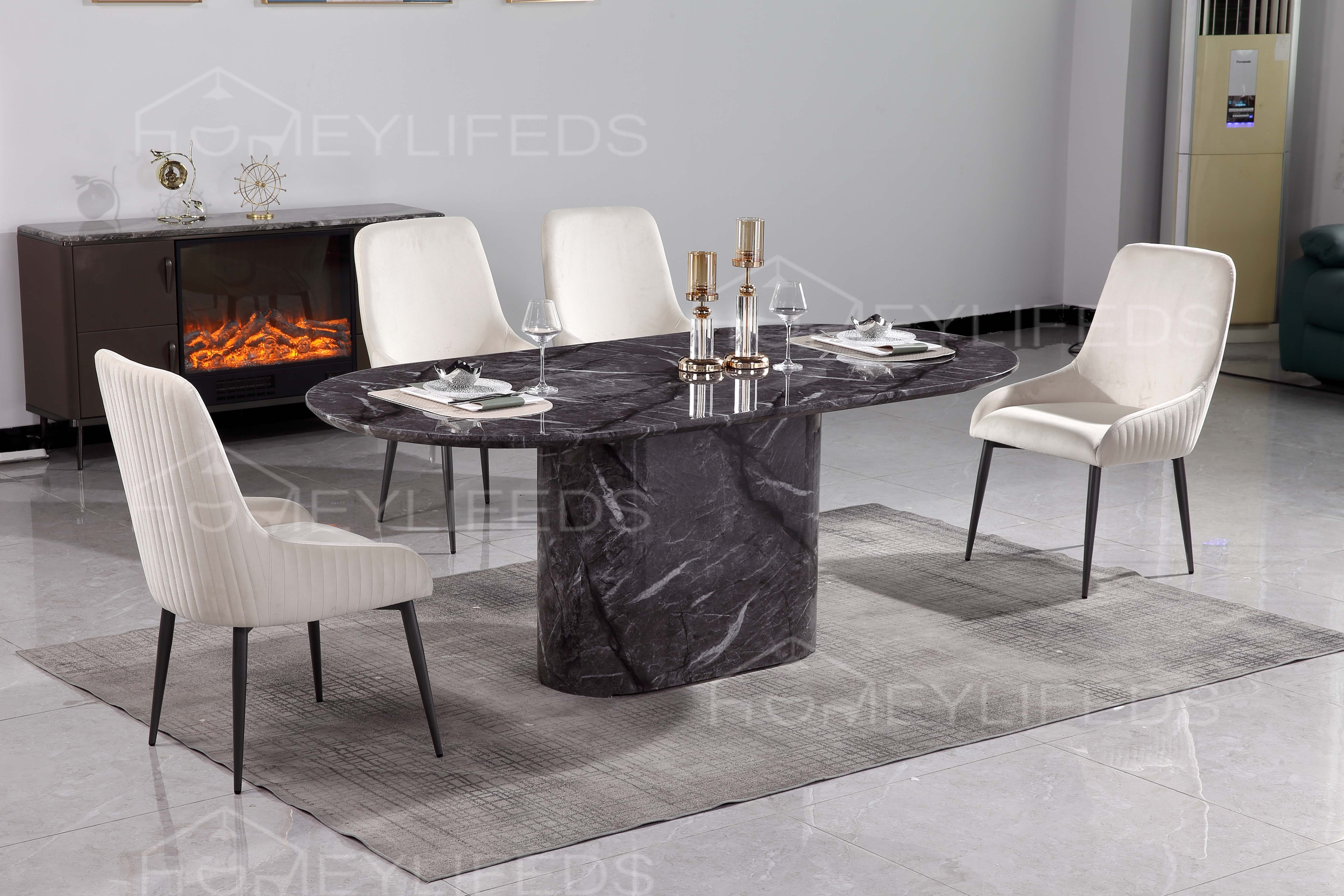 Luxury Dining Room Stone Furniture Customized Design Light Gray Ink Painting Patterns Marble Dining Table for Sale