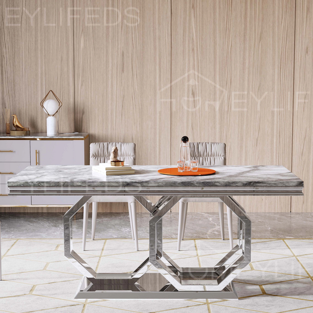 New Design Mirror Glass Top Stainless Steel Wedding Rectangle Dining Table