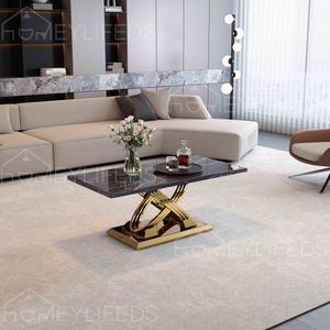 Nordic Modern Round Coffee Table with Gold Stainless Steel Base & Inlaid Marble Top for Living Room Furniture