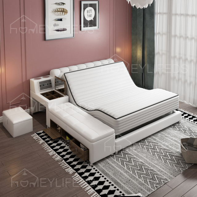 Modern Leather Bed With Strong Tatami Multi-functional Smart Bed Bedroom Furniture