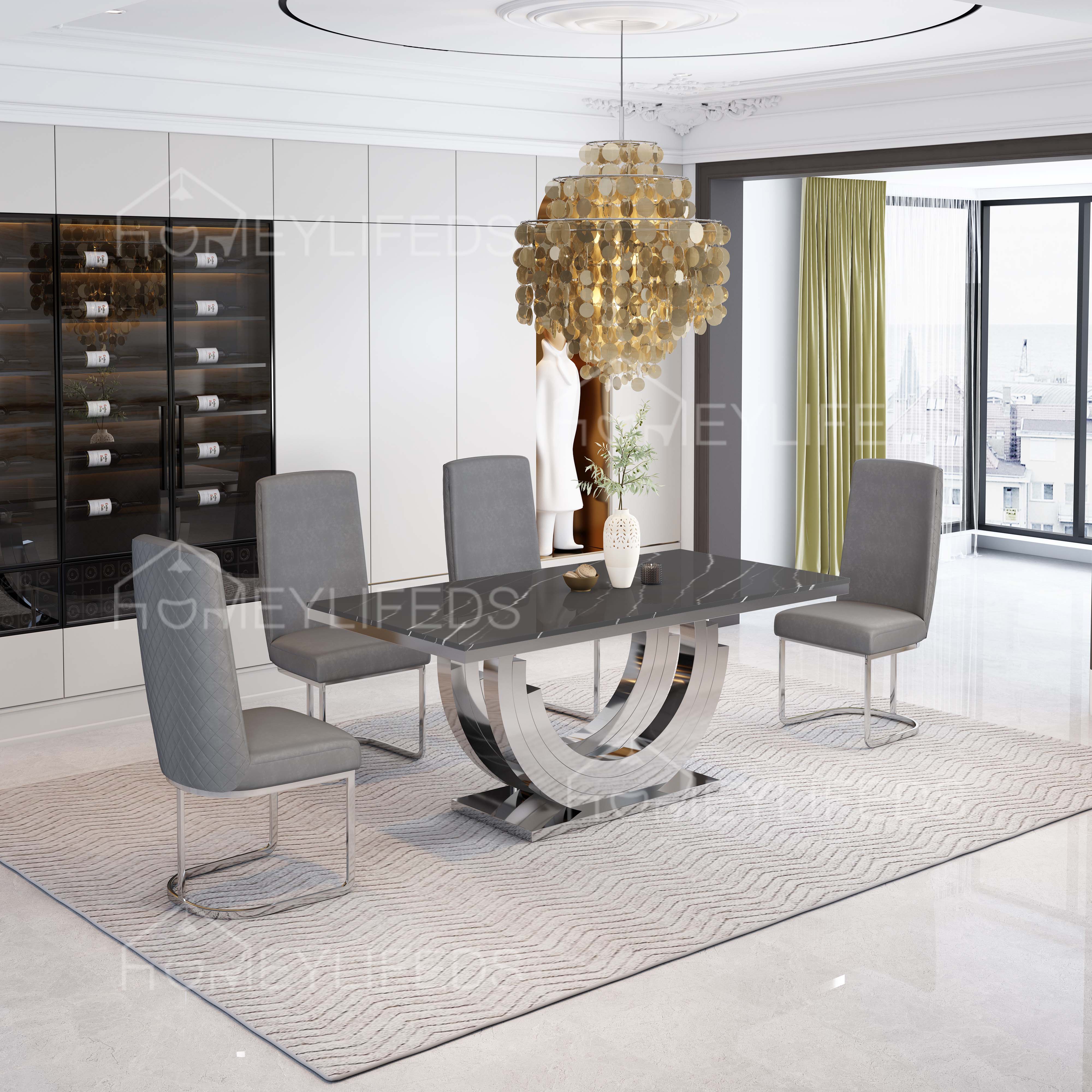 High Quality Round 4 6 Seaters Luxury Modern Marble Metal Stainless Steel Base Sintered Stone Dining Table for Living Room