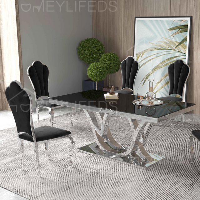 Hot Selling Luxury Stainless Steel Marble Dining Table Modern Simple Rectangular for Villa Hotel Apartment Dining Room Furniture