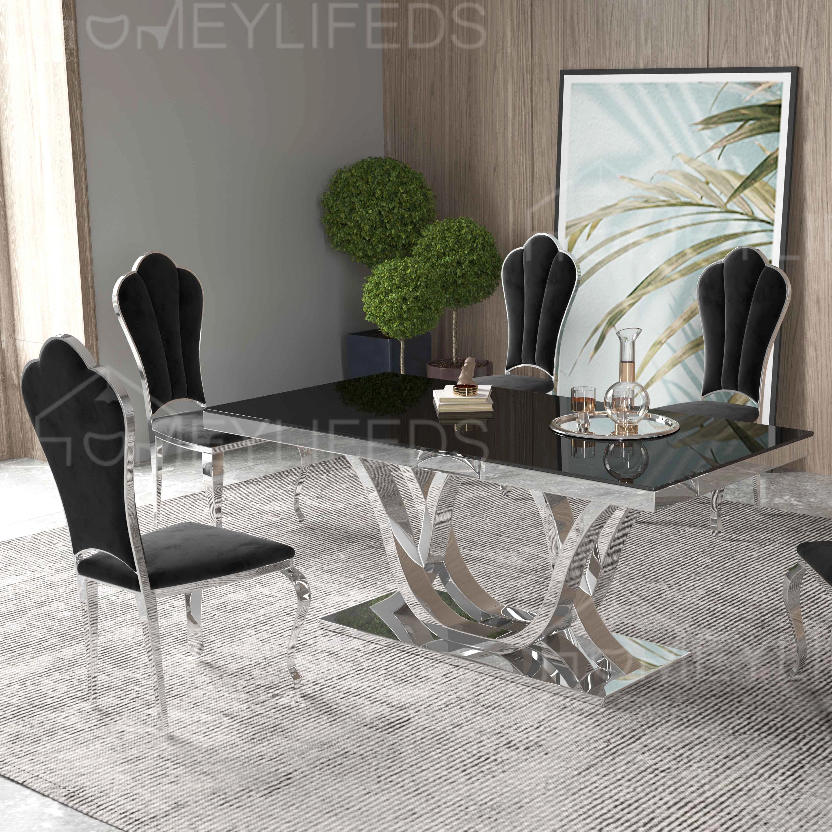 Hot Selling Luxury Stainless Steel Marble Dining Table Modern Simple Rectangular for Villa Hotel Apartment Dining Room Furniture