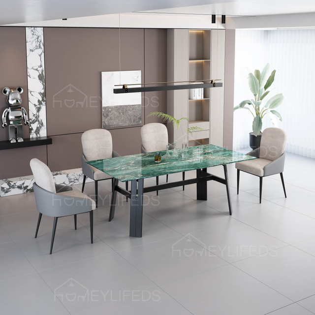 Modern Rectangular Luxury Marble Dining Table Set with Chairs Stainless Steel Base Hot Sale in Dining Room Furniture